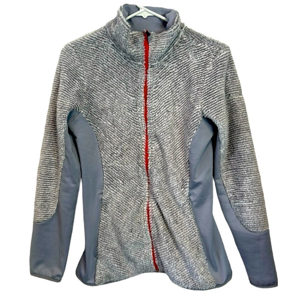 Columbia gray and white thin striped Sherpa jacket size medium